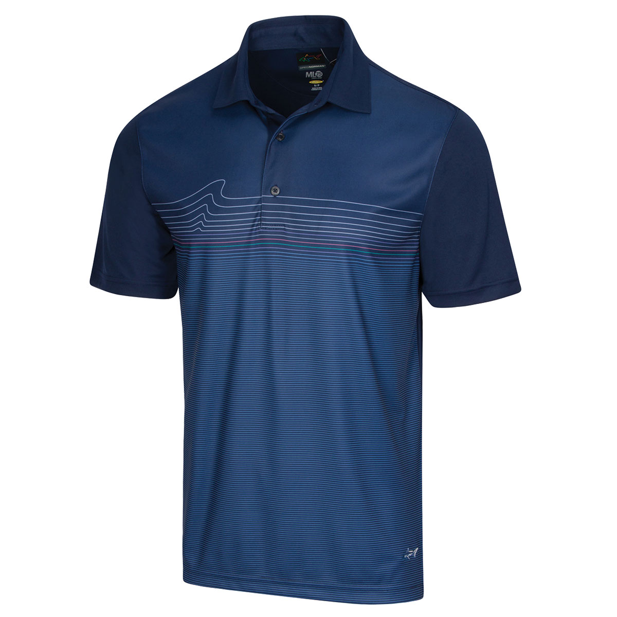 Greg Norman Men's Microlux ML75 Fin Print Golf Polo Shirt - Blue